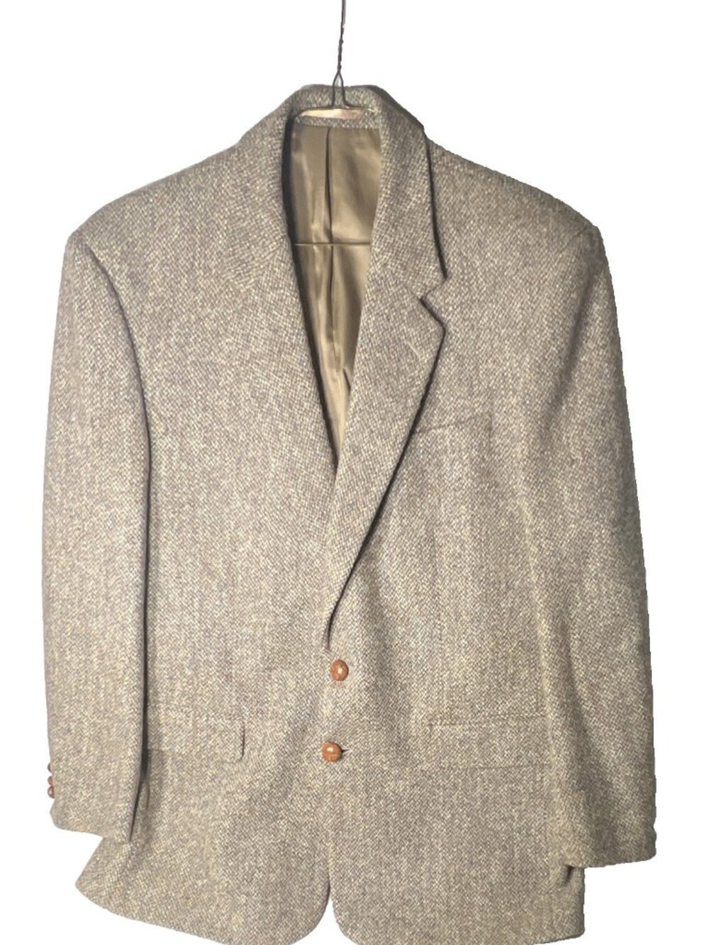 Harris Tweed Mens 100% Pure Wool Blazer Brown Herringbone Leather Buttons 42R